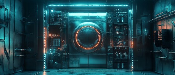 Obraz premium A futuristic room with a large circular door