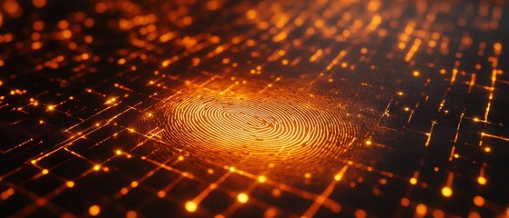 A close up of a fingerprint on a black background with a lot of glowing dots