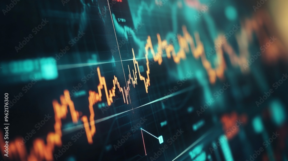 Fototapete detailed shot of a financial graph with fluctuating stock prices, highlighting various data points a
