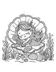 illustration of a cute mermaid. Coloring page for children.