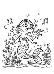 illustration of a cute mermaid. Coloring page for children.