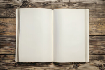 Vintage book, open, on old wooden table, with clipping path. Open Book blank on old wooden background. book with blank pages