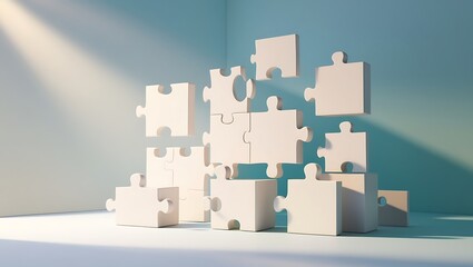 3d white jigsaw puzzle pieces 
