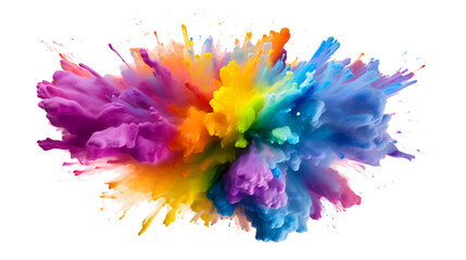 Vibrant explosion splash of colorful powder, Colorful rainbow, colored powder, abstract splatter of colored dust powder isolated on transparent background