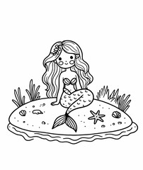 Illustration of a cute mermaid. Coloring page for children.