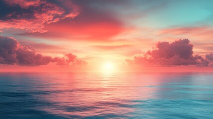 Obraz premium A tropical sunset gradient transitioning from vibrant turquoise to coral capturing the essence of a warm evening on a distant beach ideal for bold and energetic designs