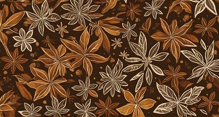 Abstract wallpaper illustration of Christmas spices like cinnamon sticks, star anise, and cloves