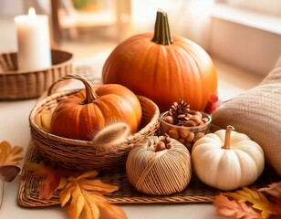 Autumn home decoration close up