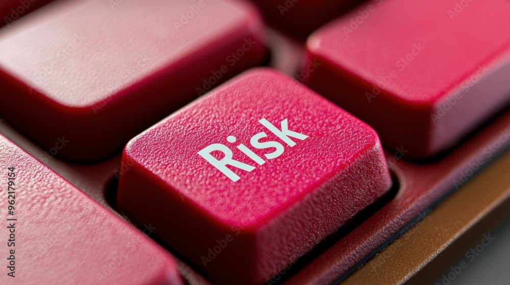 Sticker A close up of a red keyboard with the word risk on it, AI