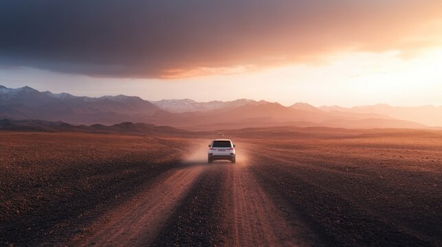 EV car driving through a rugged landscape, emphasizing battery reliability and performance under extreme conditions