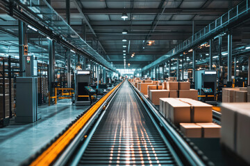 A Modern Logistics Facility: Where Packages Travel on a Conveyor Belt System