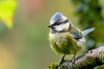Obraz premium Close up photo of juvenile Blue Tit with blurred background using telephoto lens