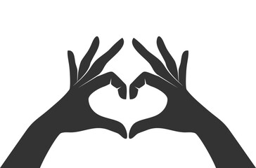 Black silhouettes of two hands forming a heart sign with their fingers. Vector illustration