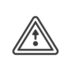 Black and White Triangle Warning Sign with Up Arrow and Dot