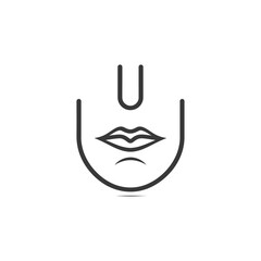 Black Line Drawing of a Face with Lips and a Vertical Line