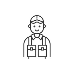 Obraz premium Line art illustration of a smiling man wearing a cap and vest