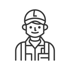 Obraz premium Line art illustration of a smiling man wearing a cap and overalls