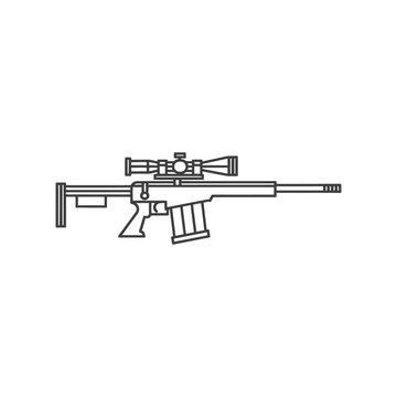 recommend clip art: Line art illustration of a sniper rifle with a scope