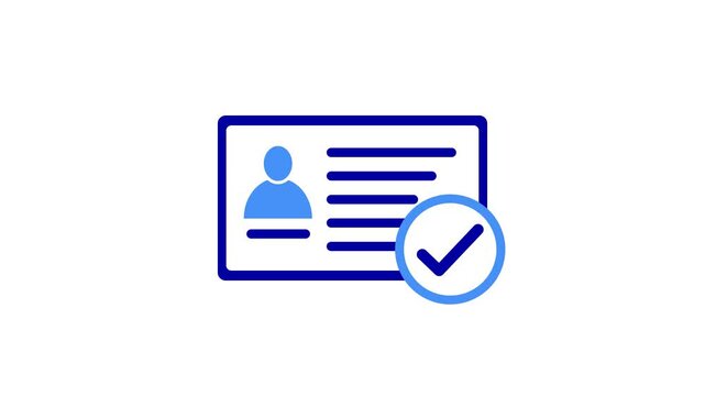 Personal data check with chick icon animation. identification card with chick mark. manager check list id card animation.