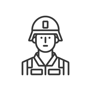 recommend clip art: Line art illustration of a soldier wearing a helmet and uniform