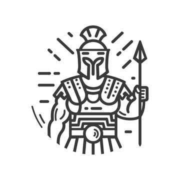 recommend clip art: Line Art Illustration of a Spartan Warrior Holding a Spear