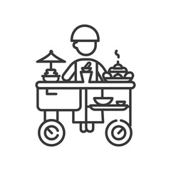 Line Art Illustration of a Street Food Vendor with a Cart