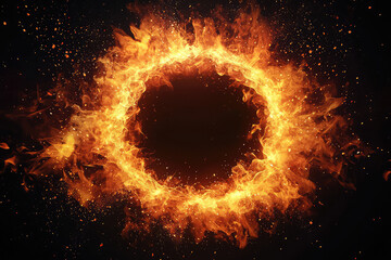 A mesmerizing dance of flames, forming a fiery circle against a dark backdrop.  The intense glow and jagged edges create a captivating and dramatic visual.
