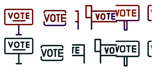Vote set icons - banners and campaign slogans. Crimson and navy + black colors 
