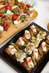 Assortment buffet, Different canapes, various snacks, Catering table, meat specialities, catering wedding buffet, beer bar, salty nuts, party or wedding, Celebration, gala reception, corporate