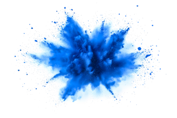 explosion of dry blue paints on a transparent background. cloud and paint particles. Holi paint