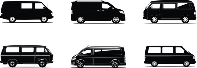 WebMinibus icon. Black silhouette. Side view. Vector simple flat graphic illustration. Isolated object on a white background. Isolate. © vectcore