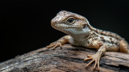 Fototapeta premium A lizard is sitting on a log with its eyes closed, AI