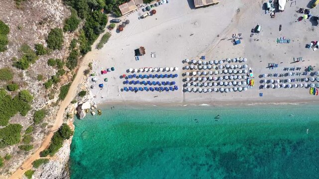 Ionian sea Gjipe beach Albania blue turquoise water and rock