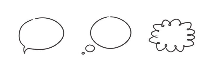 Hand-drawing doodles. Dialogue bubble comic style in 3 variations. Cloud chat. Vector icons in flat style