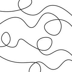 Tangled curved wavy abstract black lines on white background. Art pattern. Vector illustration in flat style