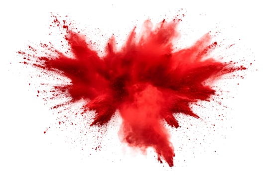 explosion of dry red paints on a transparent background. cloud and paint particles. Holi paint