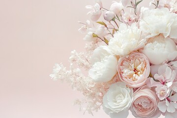 Elegant pale pink floral arrangement on pastel background