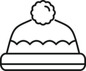 Simple line icon of a winter hat with a pompom, providing warmth and comfort during cold weather