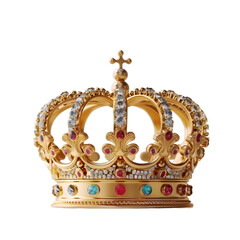 Fototapeta premium Classic king’s crown Isolated on white, a gold crown with gems