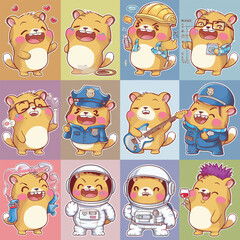 2d vector illustration emoji emote for social media icon for fruits and animals cute character  