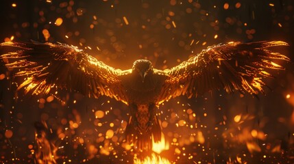 Golden Raven Soaring Through Fire