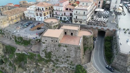 Aerial view of Pizzo Calabro in Calabria, Italy, Europe. Drone shot / bird's view.