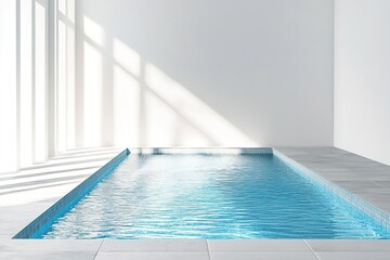 Obraz premium Indoor pool with sunlight and shadows reflecting on water