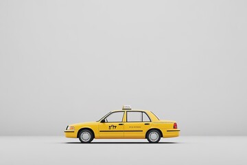 Yellow taxi model on white background with ample space