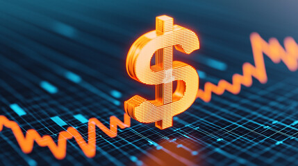 A glowing dollar sign hovering over a holographic financial chart, with a sharp downward trend
