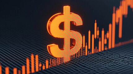 A glowing dollar sign hovering over a holographic financial chart, with a sharp downward trend