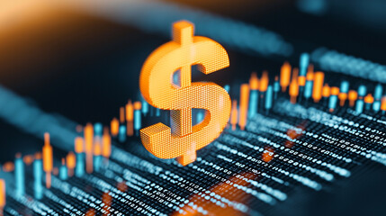 A glowing dollar sign hovering over a holographic financial chart, with a sharp downward trend