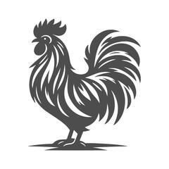 Chicken Rooster Silhouette. Vector artwork of farm rooster on isolated background. Vector art for logo, icon, design elements.