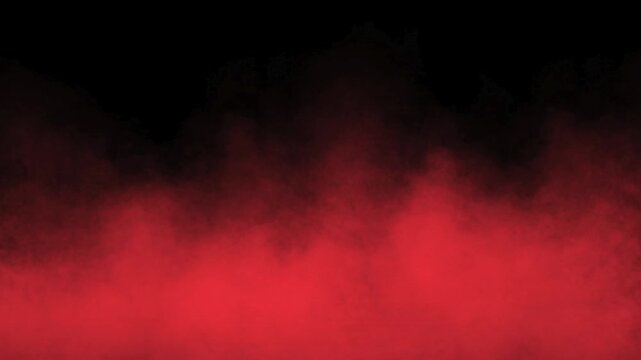 Red smoke moving on black background. Colored smoke or fog in red color effects. Slow motion of Misty fog, gas, vapor, steam. Red fume floating animation on dark background