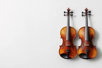 Two classic violins on white background, symmetry.